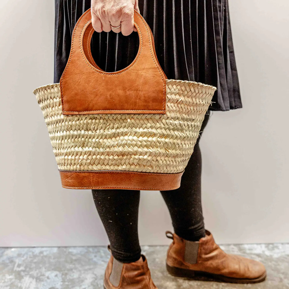 Herringbone Round Handle Bag