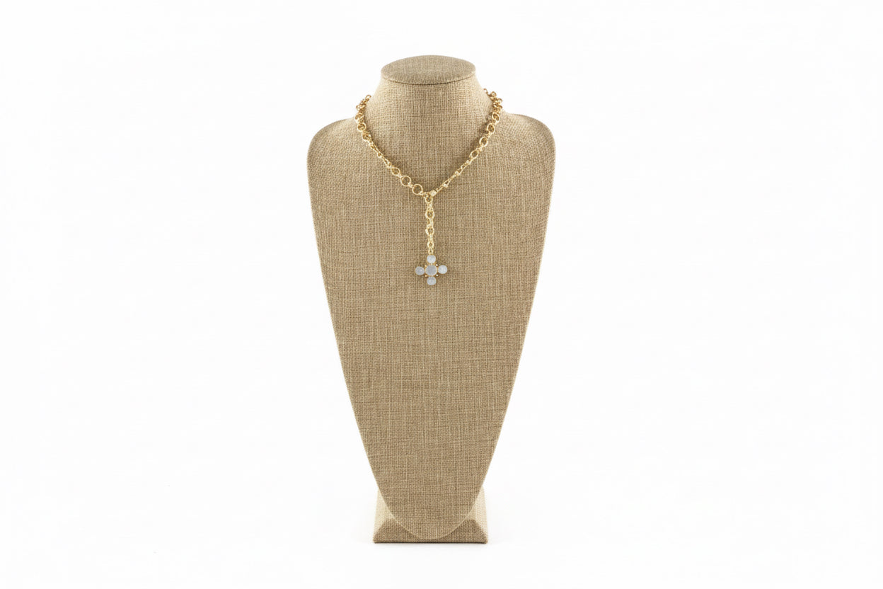 Moonstone Cross and Diamond Clasp Necklace