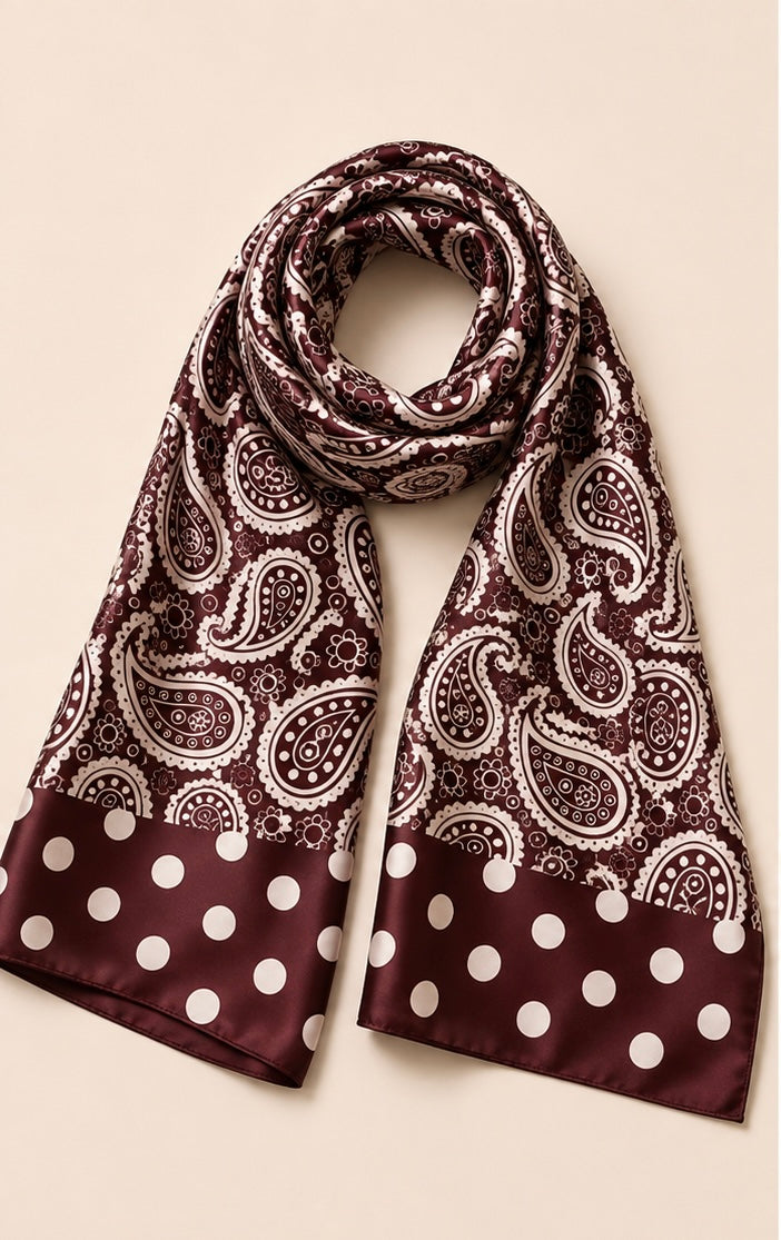 Burgundy Paisley Polka Dot scarf