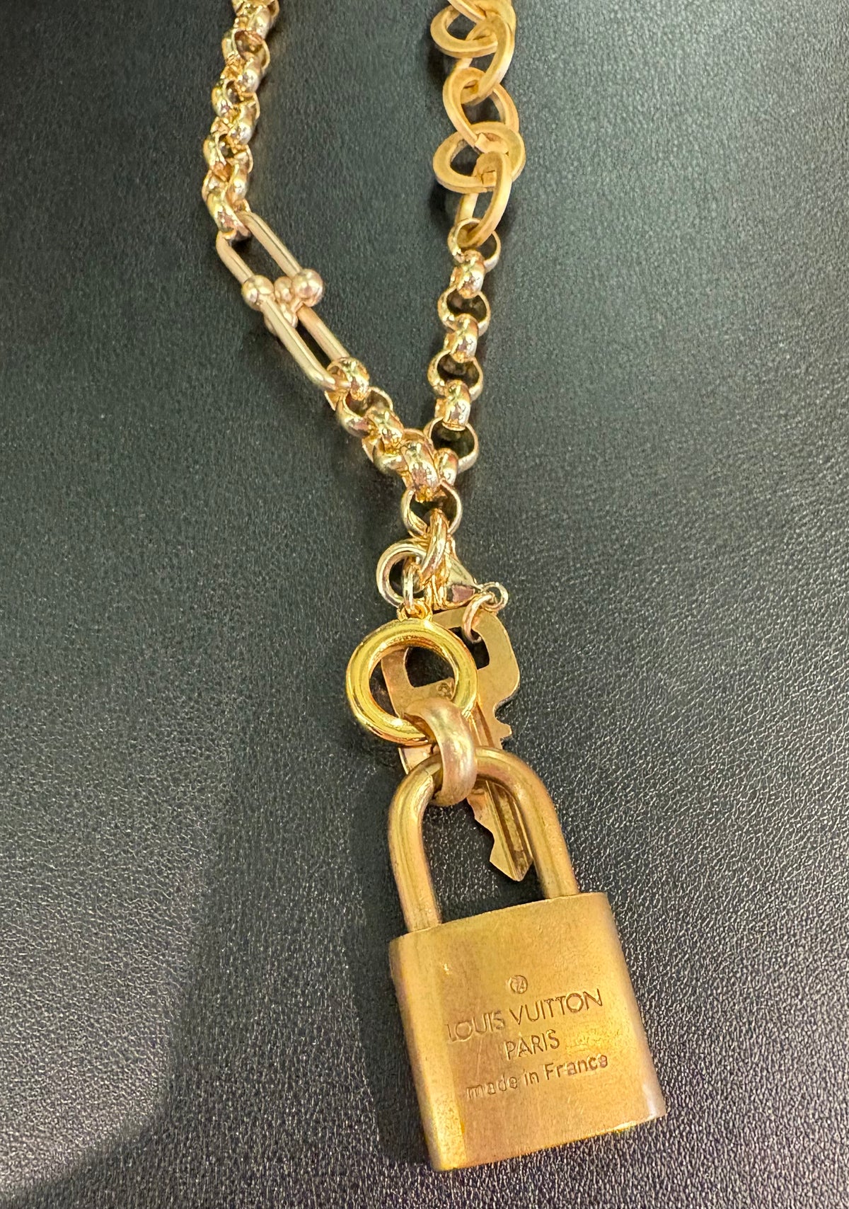 PHILLIP ALLEN HEFNER Mosaic Toggle LV Lock Matte and Polished Gold Necklace
