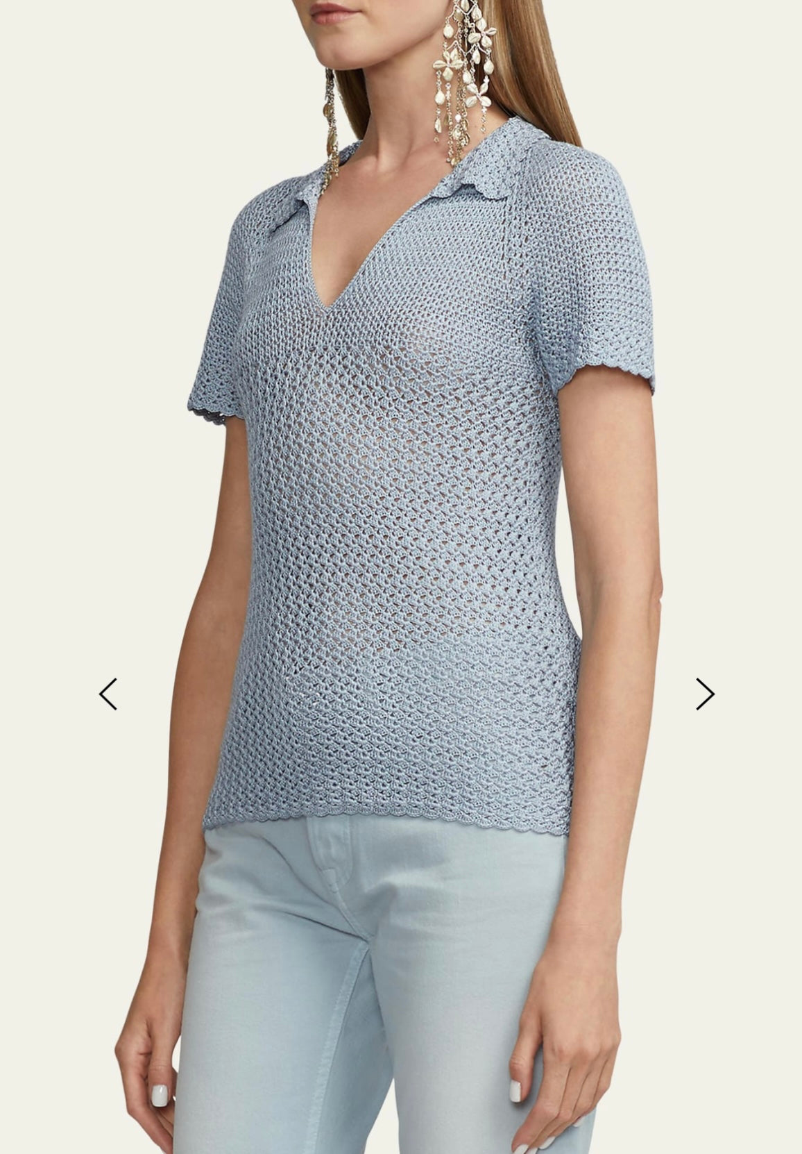 Crochet S/S Johnny Collar Sweater