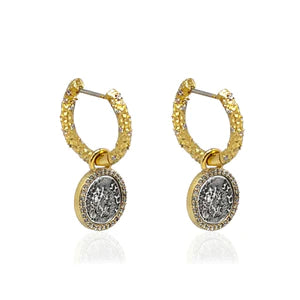 Gold Crystal Huggies With Slide On Dupré Coins