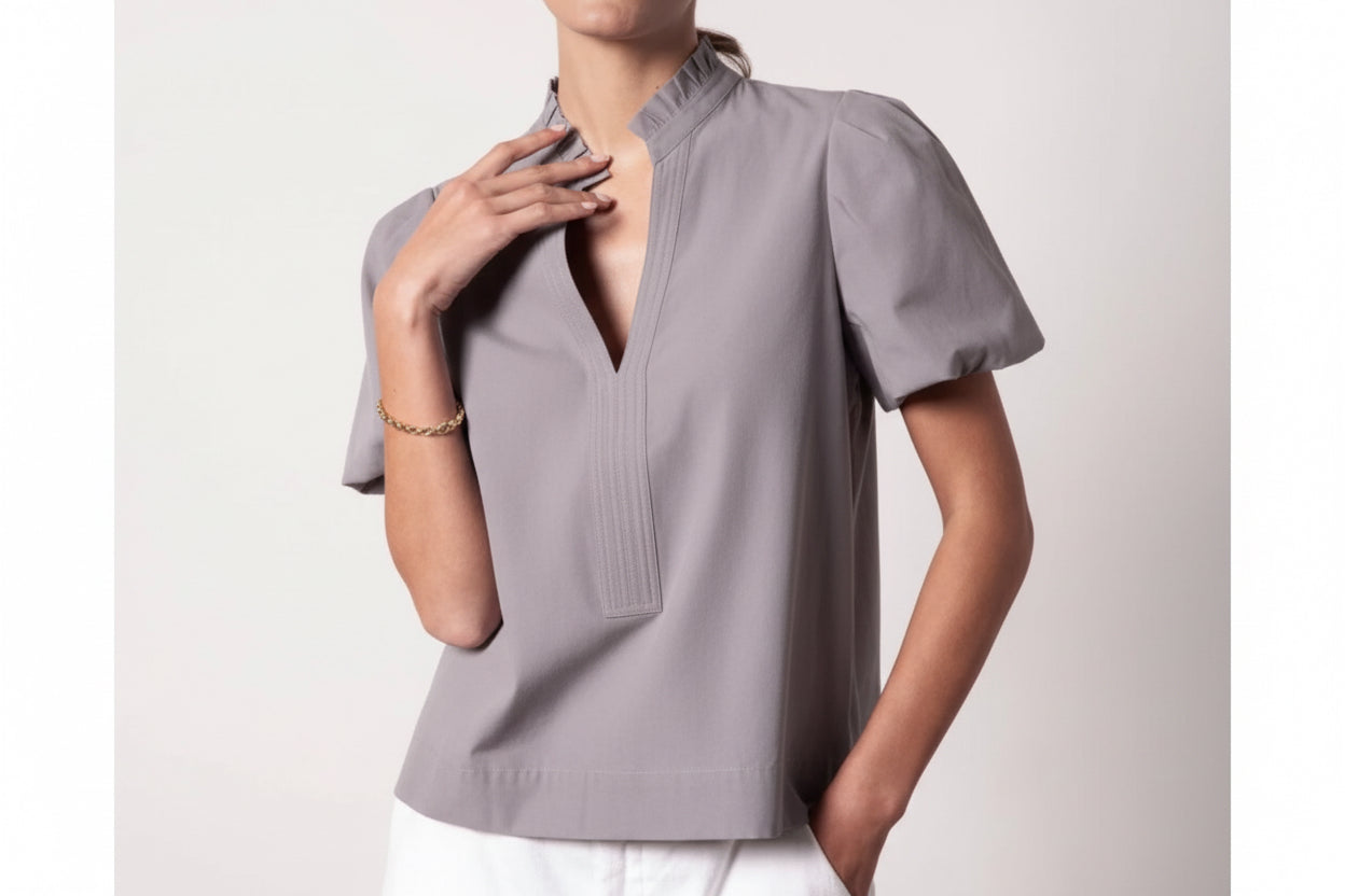 Topstitched V-Neck Top
