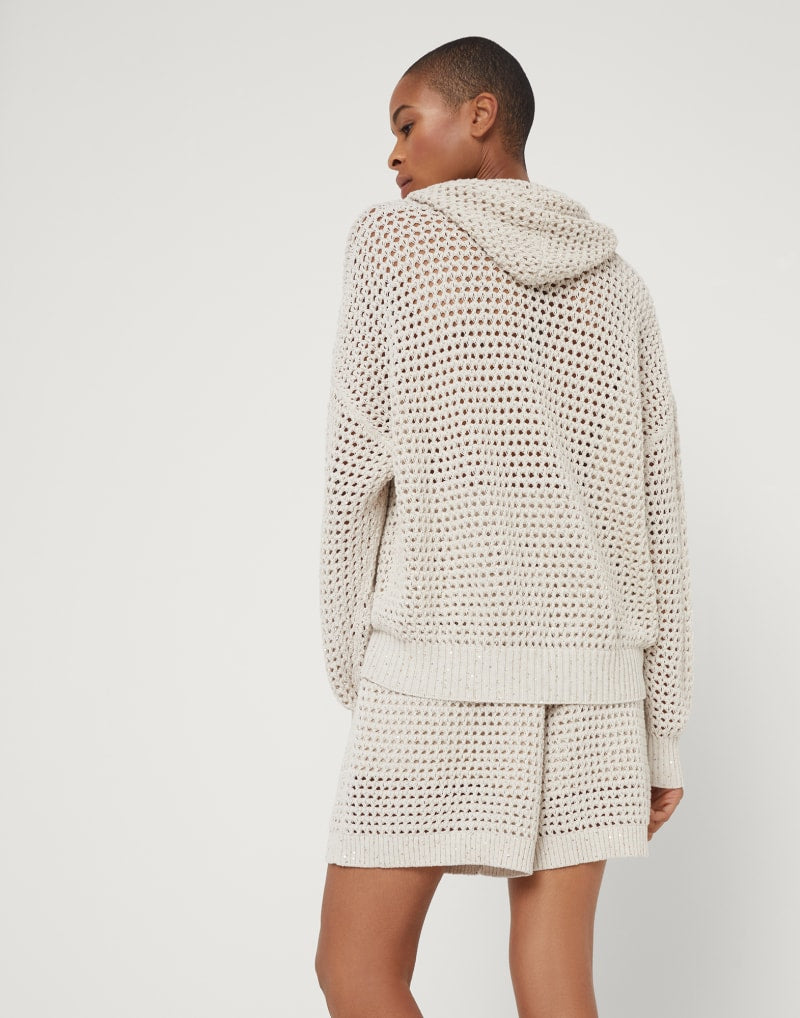 Cotton dazzling net hooded sweater