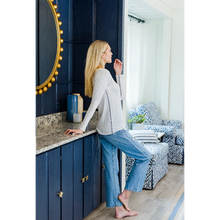 Load image into Gallery viewer, RAGLAN LONG SLEEVE CREW IN WHITE PIMA COTTON SLUB & NAVY STITCH