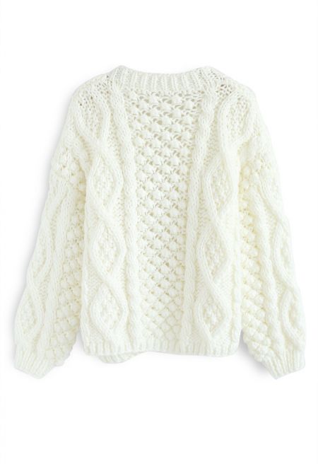 Cable cardigan white
