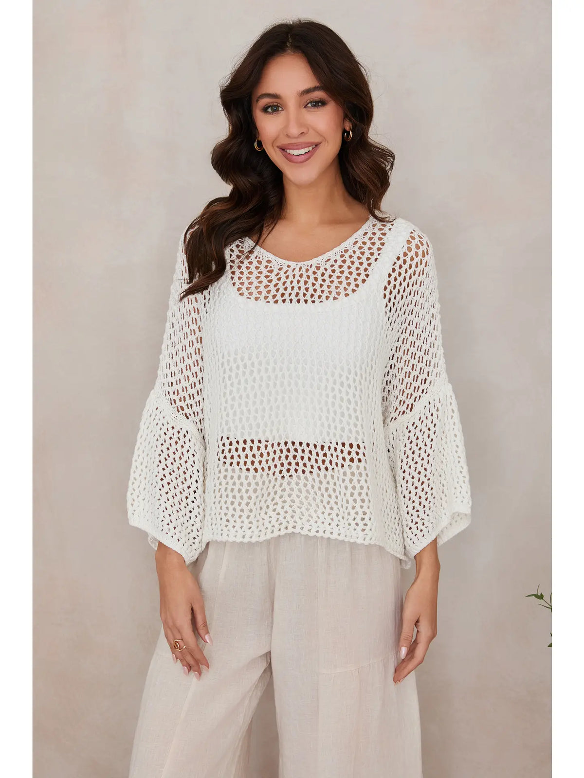 Crochet Long Sleeve Top - White