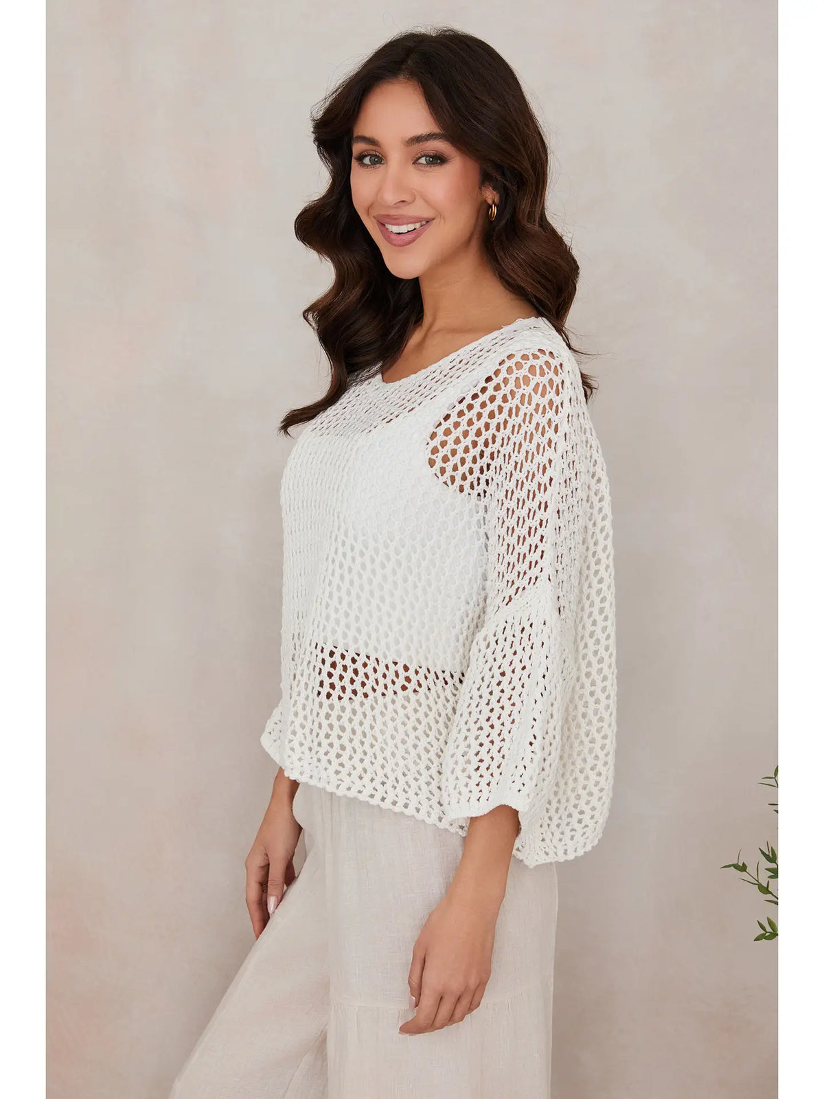 Crochet Long Sleeve Top - White