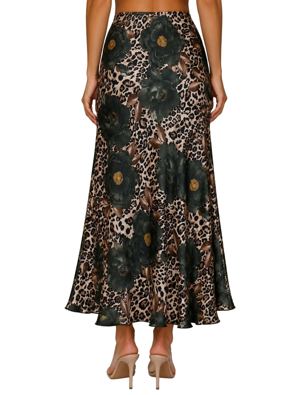 Rose Leopard Floral Maxi Skirt