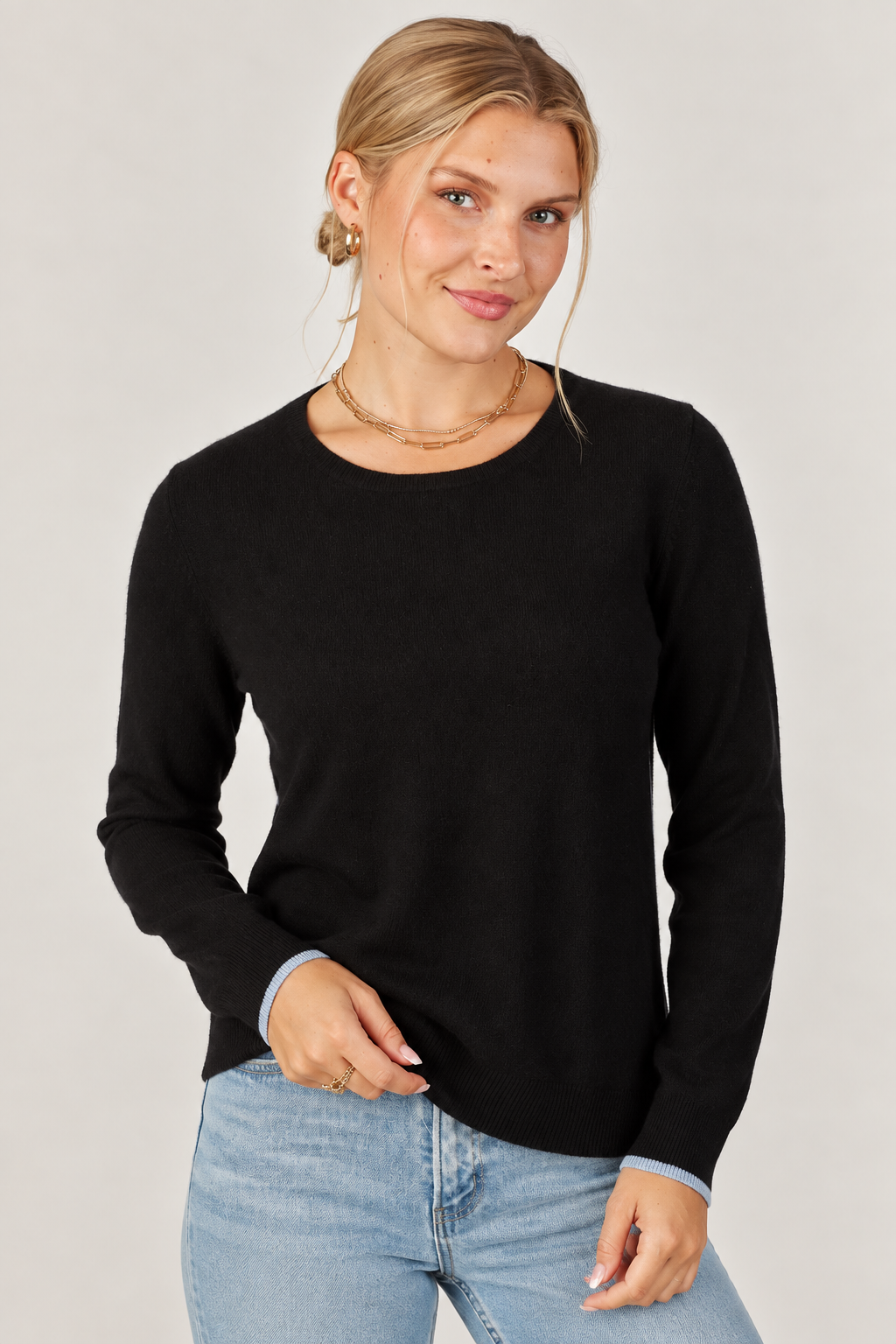Cashmere Contrast Trim Sweater