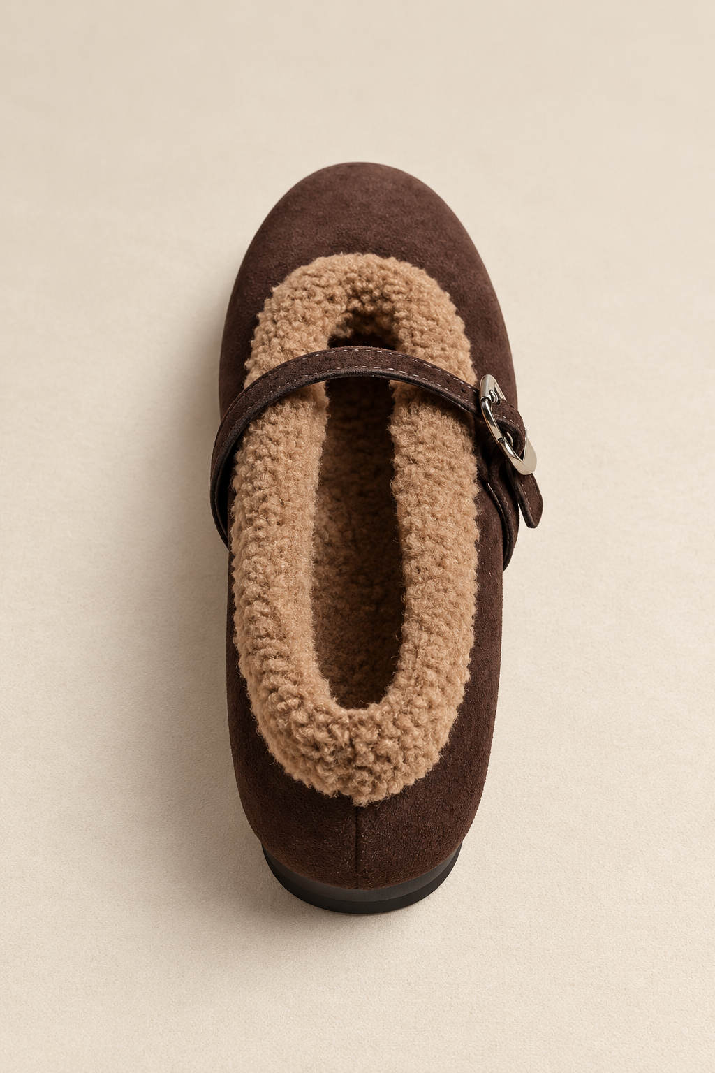 Caster Chocolate – Suede Flats with Faux Fur