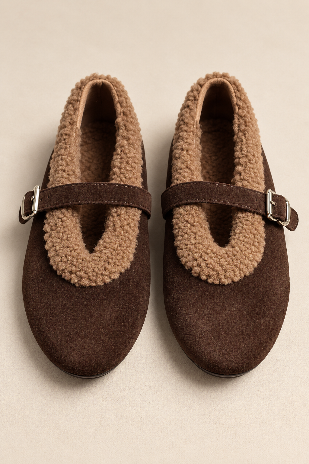 Caster Chocolate – Suede Flats with Faux Fur