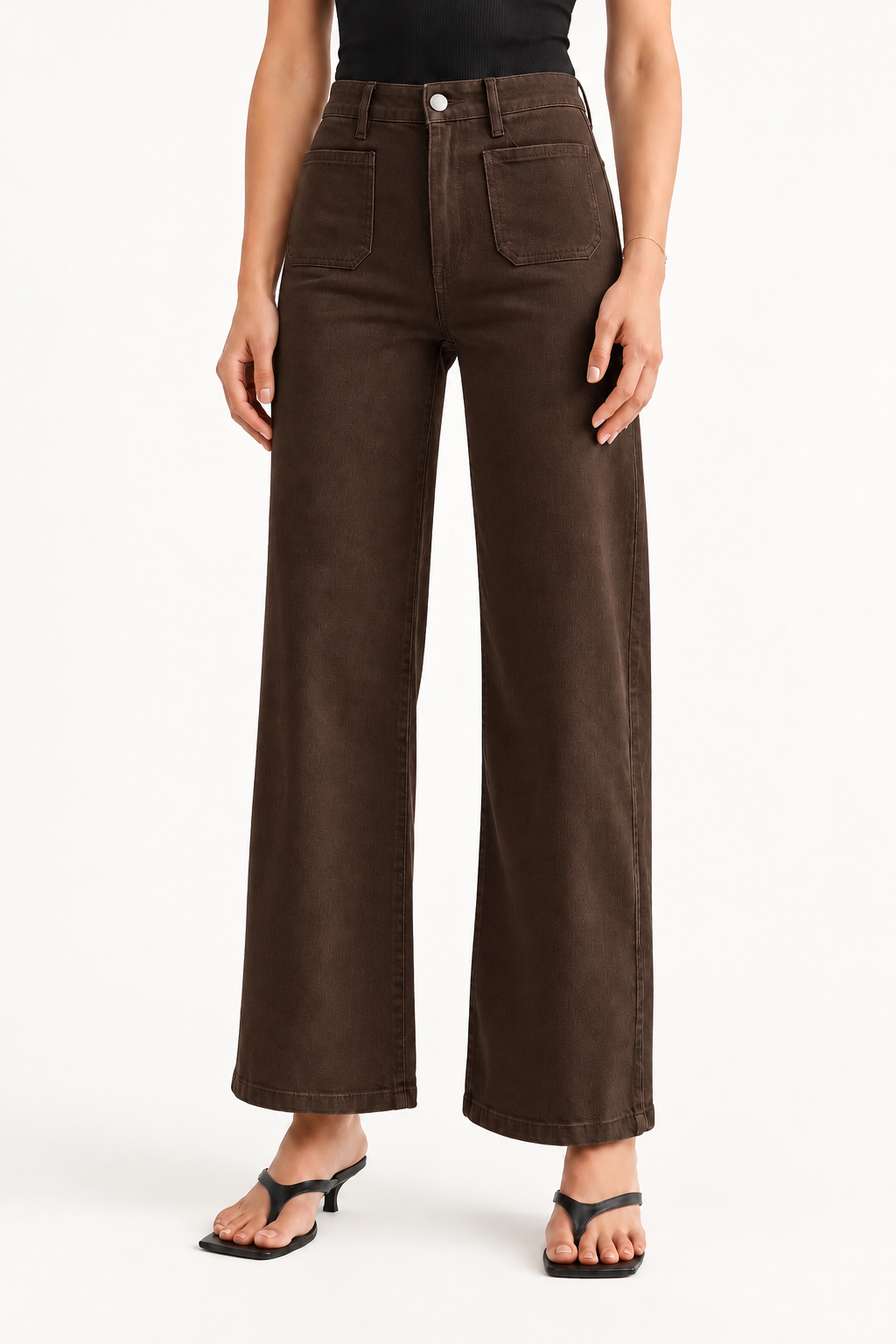 Mini Patch Pocket Wide Leg Jeans