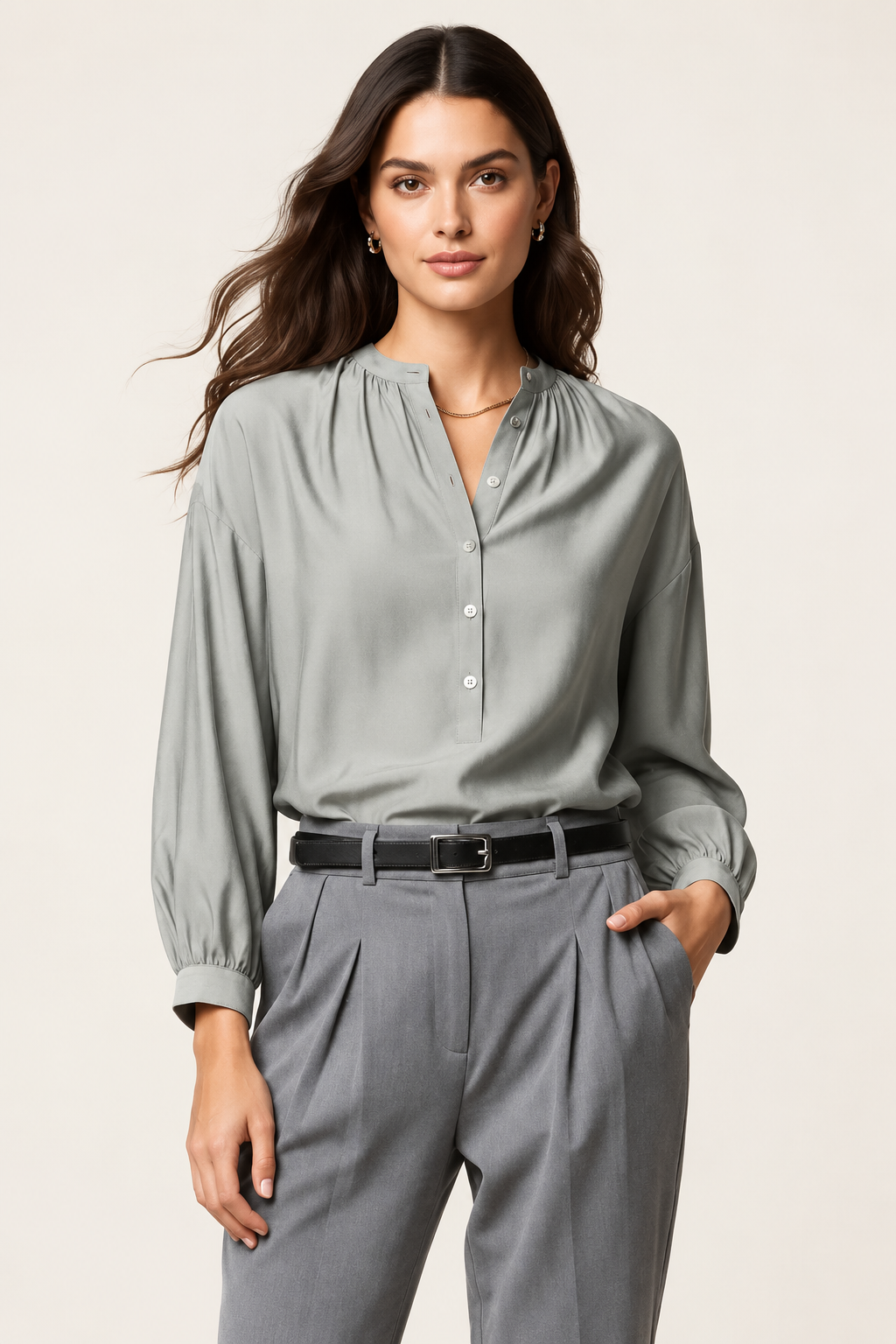 Blouse with Gathered Neckline