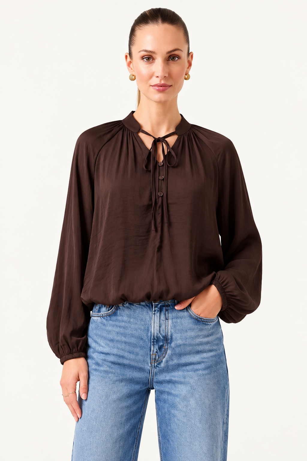 Billowy Tie Neck Blouse