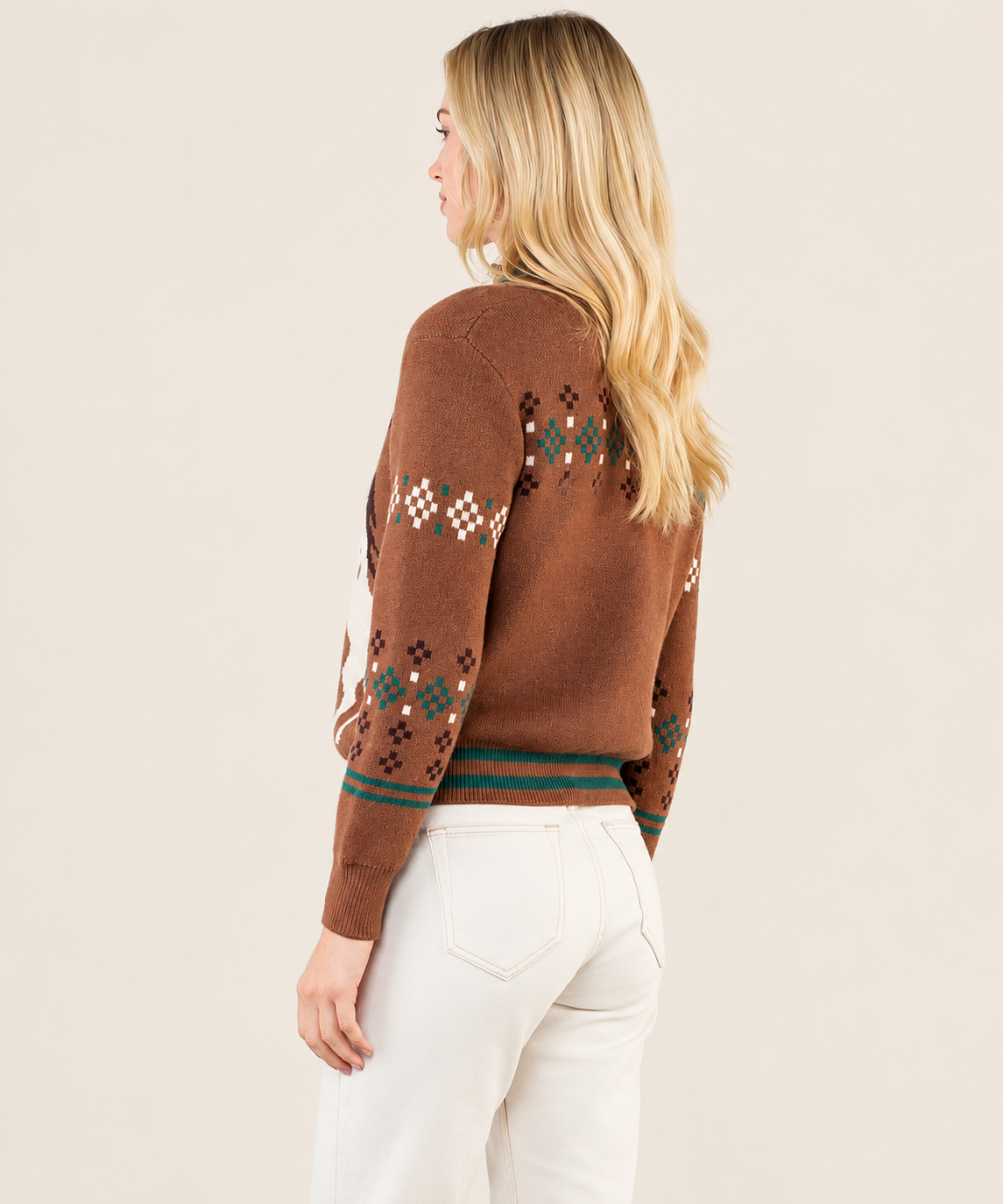Horse Knit Half Up Zipper Sweater