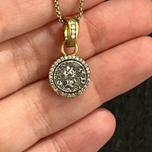 Load image into Gallery viewer, Gold Pavia Coin & Pavé Frame Necklace