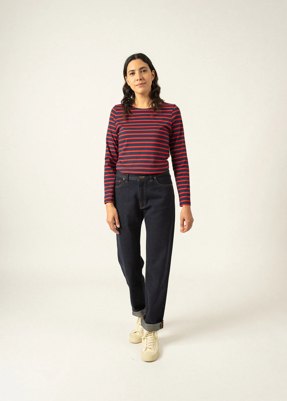 Navy & Red Striped Long Sleeve