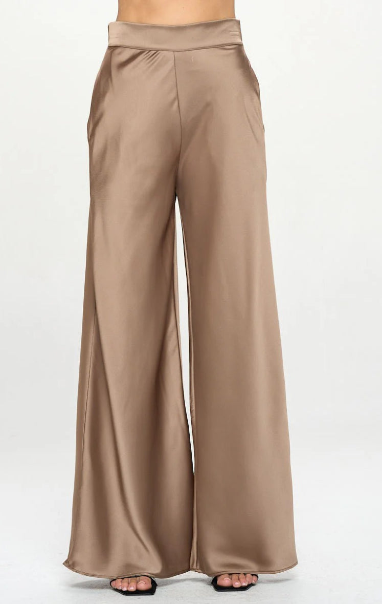 Washed Satin Pants with Elastic Waist