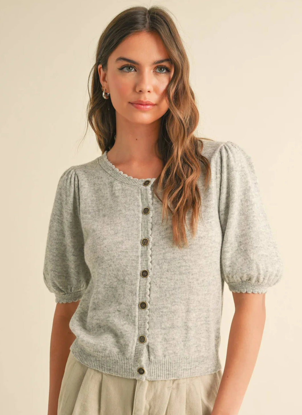 Grey Puff Sleeve Sweater