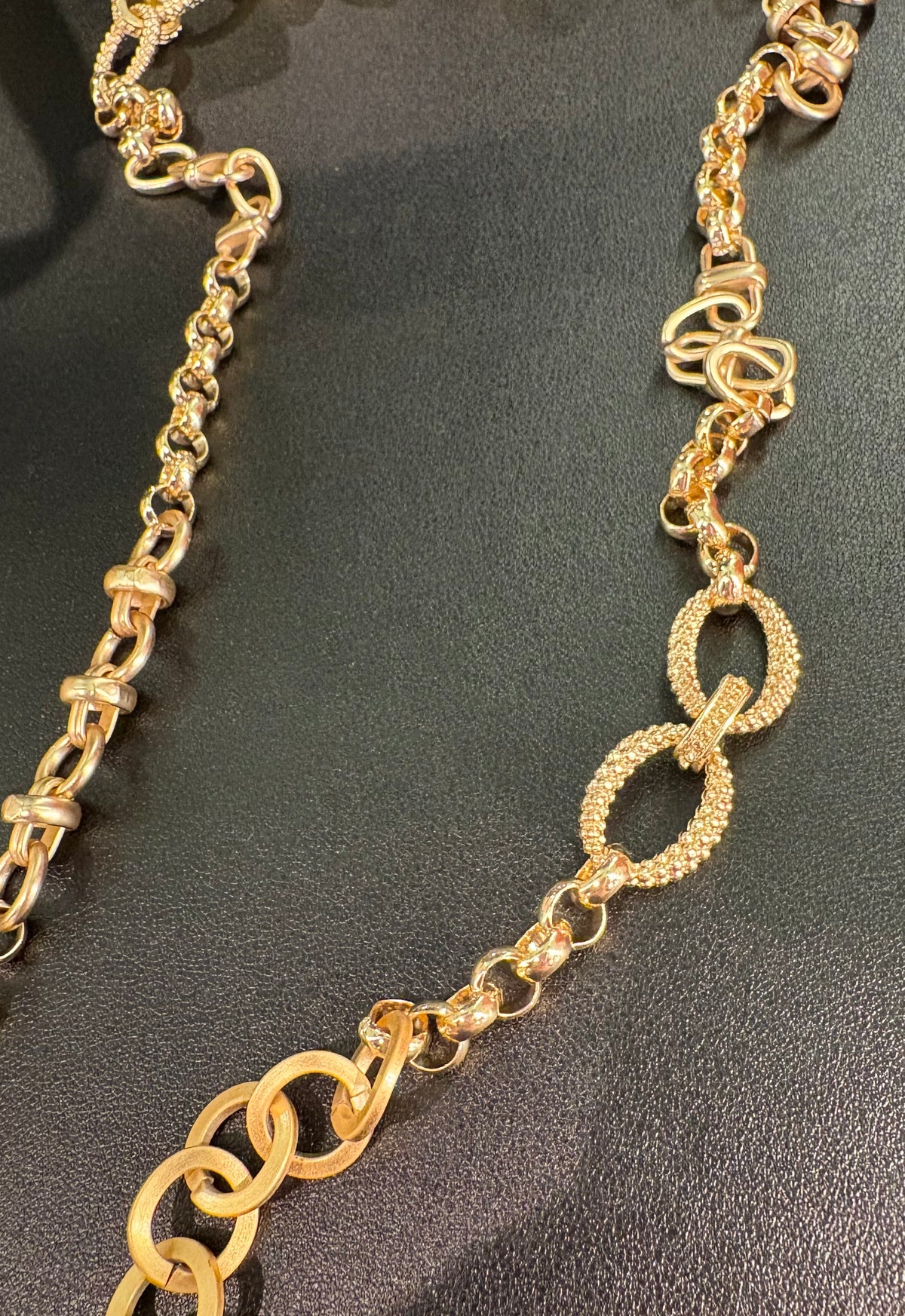 PHILLIP ALLEN HEFNER Mosaic Toggle LV Lock Matte and Polished Gold Necklace