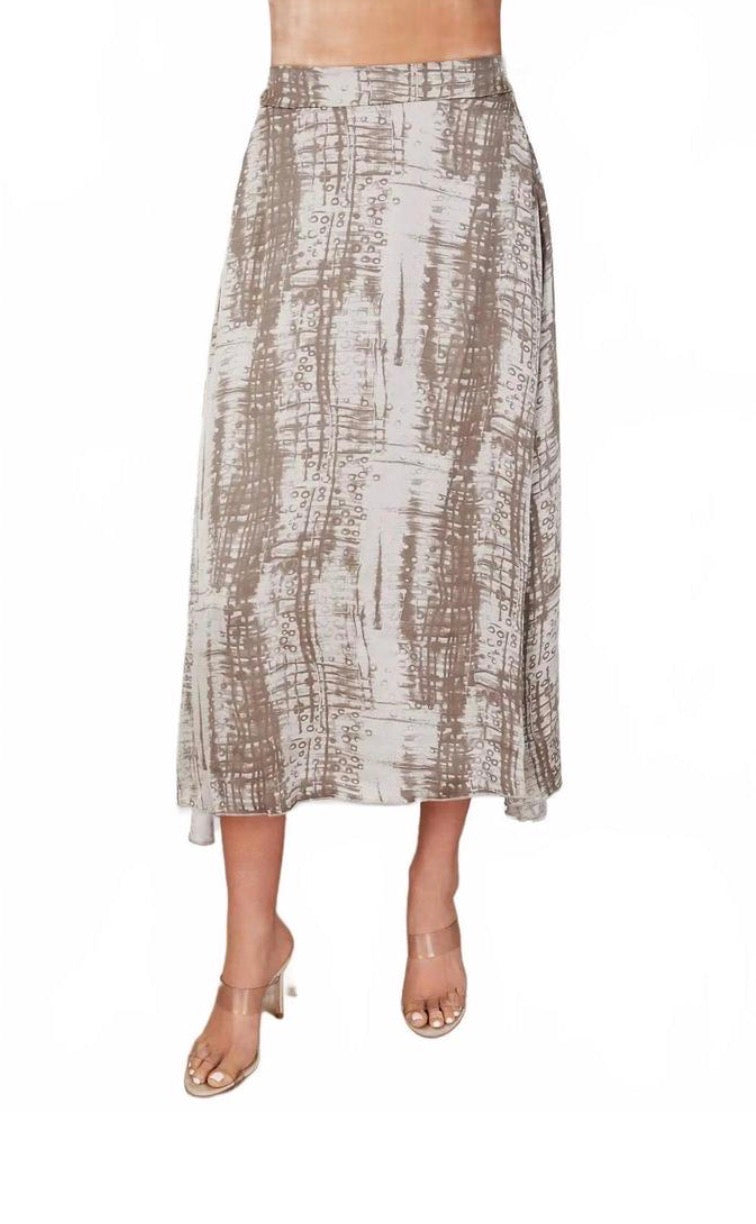 “Static” Print Midi Skirt - Beige