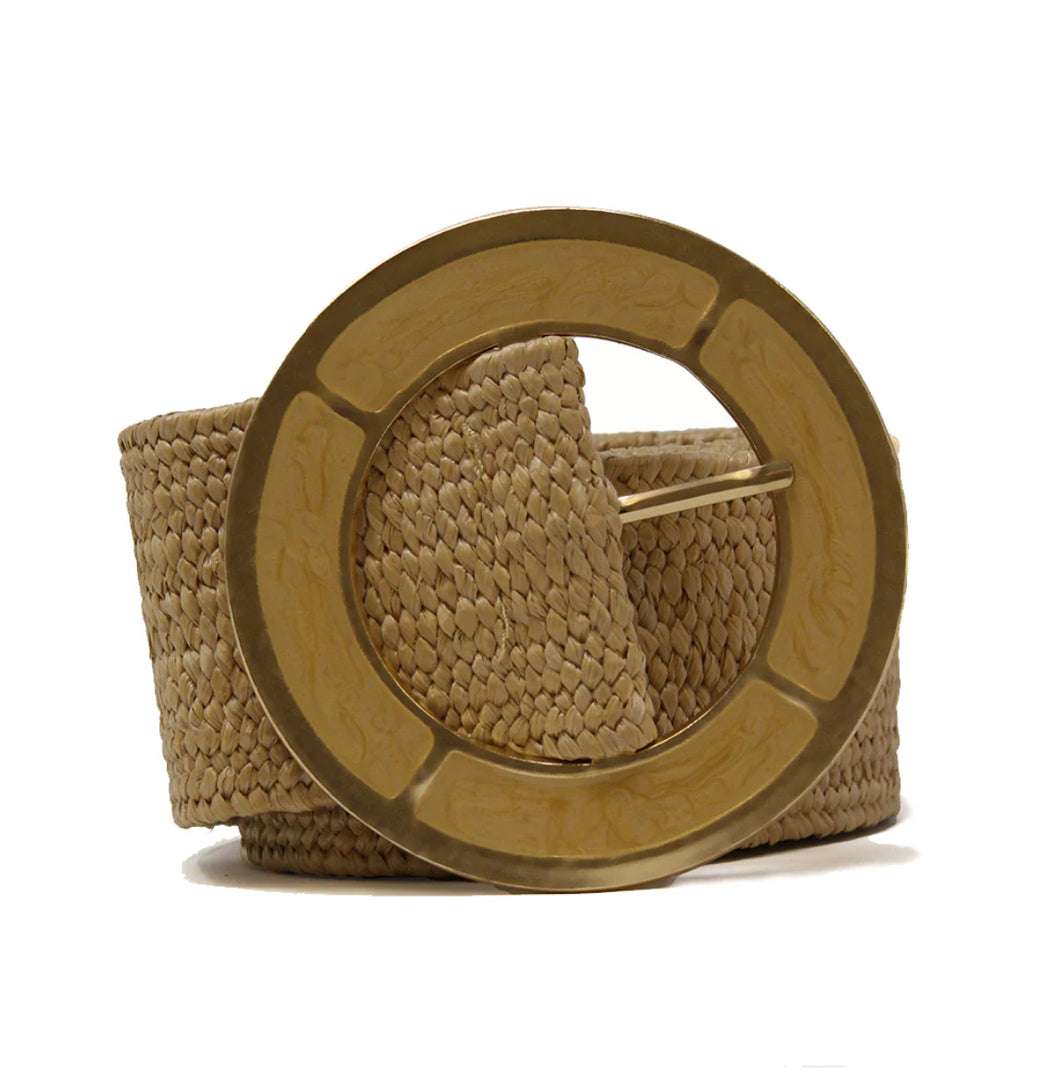 Straw w/ Metallic Buckle Stretch Belt