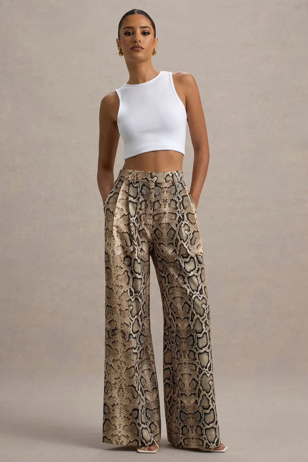 Snake Print Wide Leg Pants