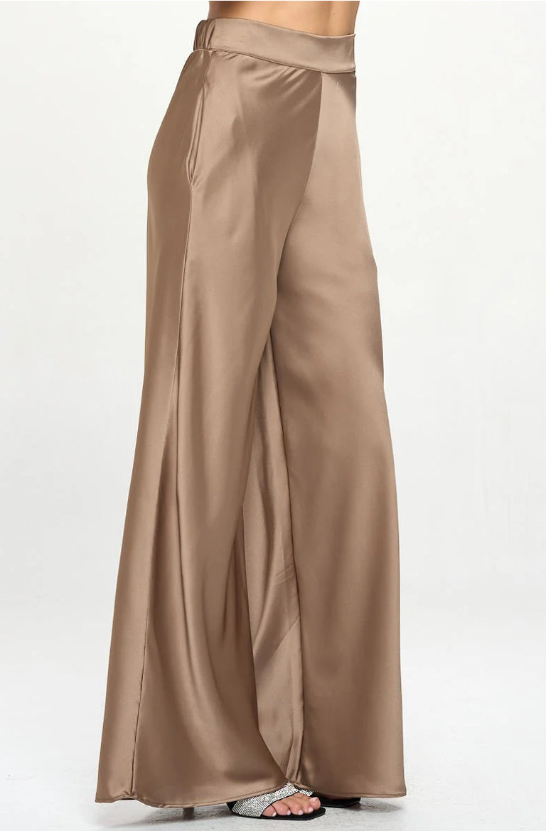 Washed Satin Pants with Elastic Waist