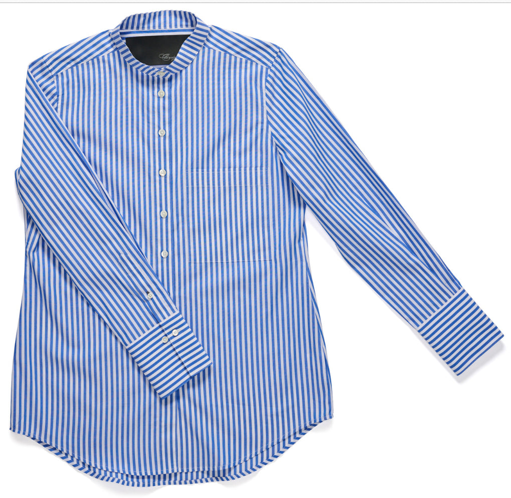 Claridge + King The Mod II Shirt in Lapis Blue Stripe, size M