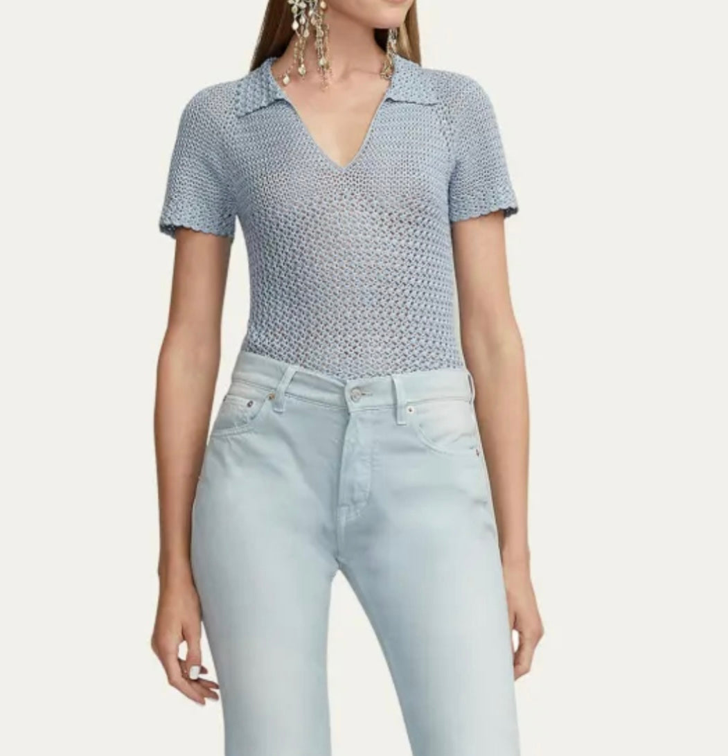 Crochet S/S Johnny Collar Sweater