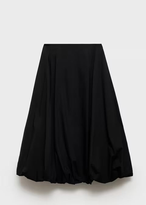 Black bubble hemmed midi skirt