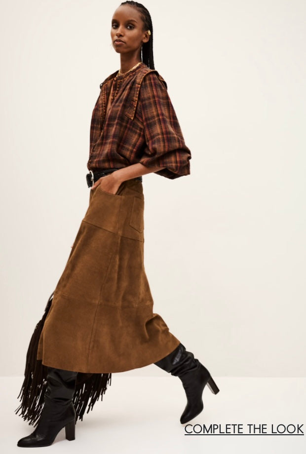 Suede Maxi A Line Skirt