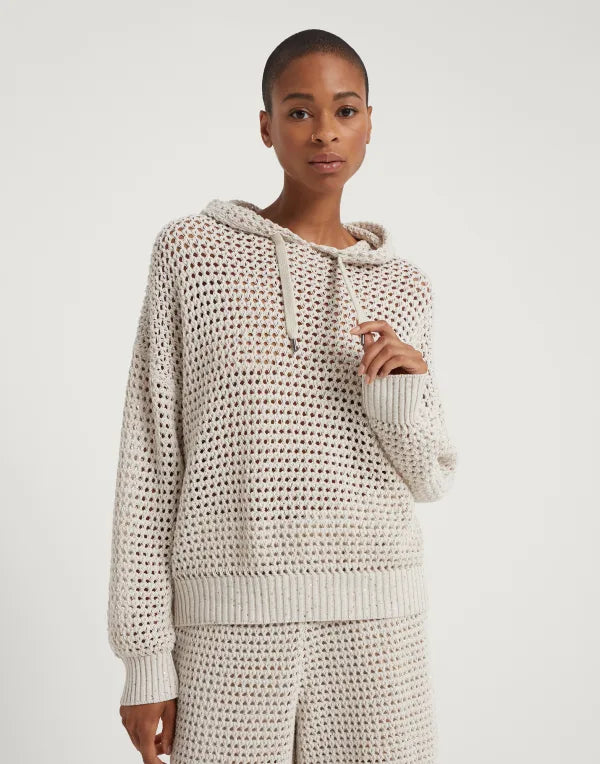 Cotton dazzling net hooded sweater