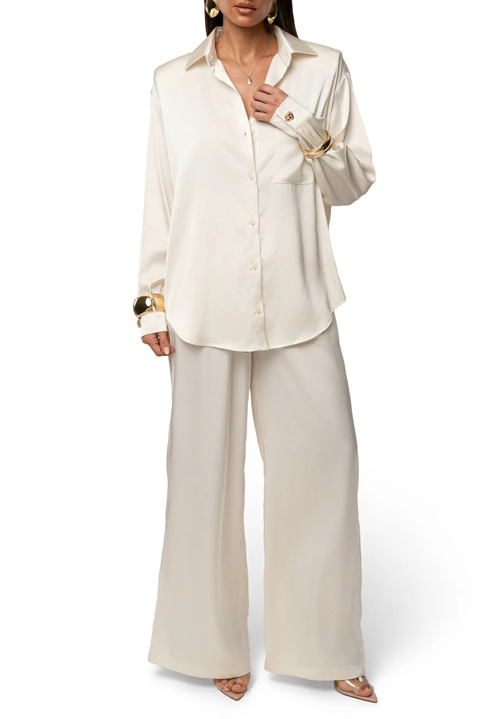 Silky Wide Leg Pants- Ivory