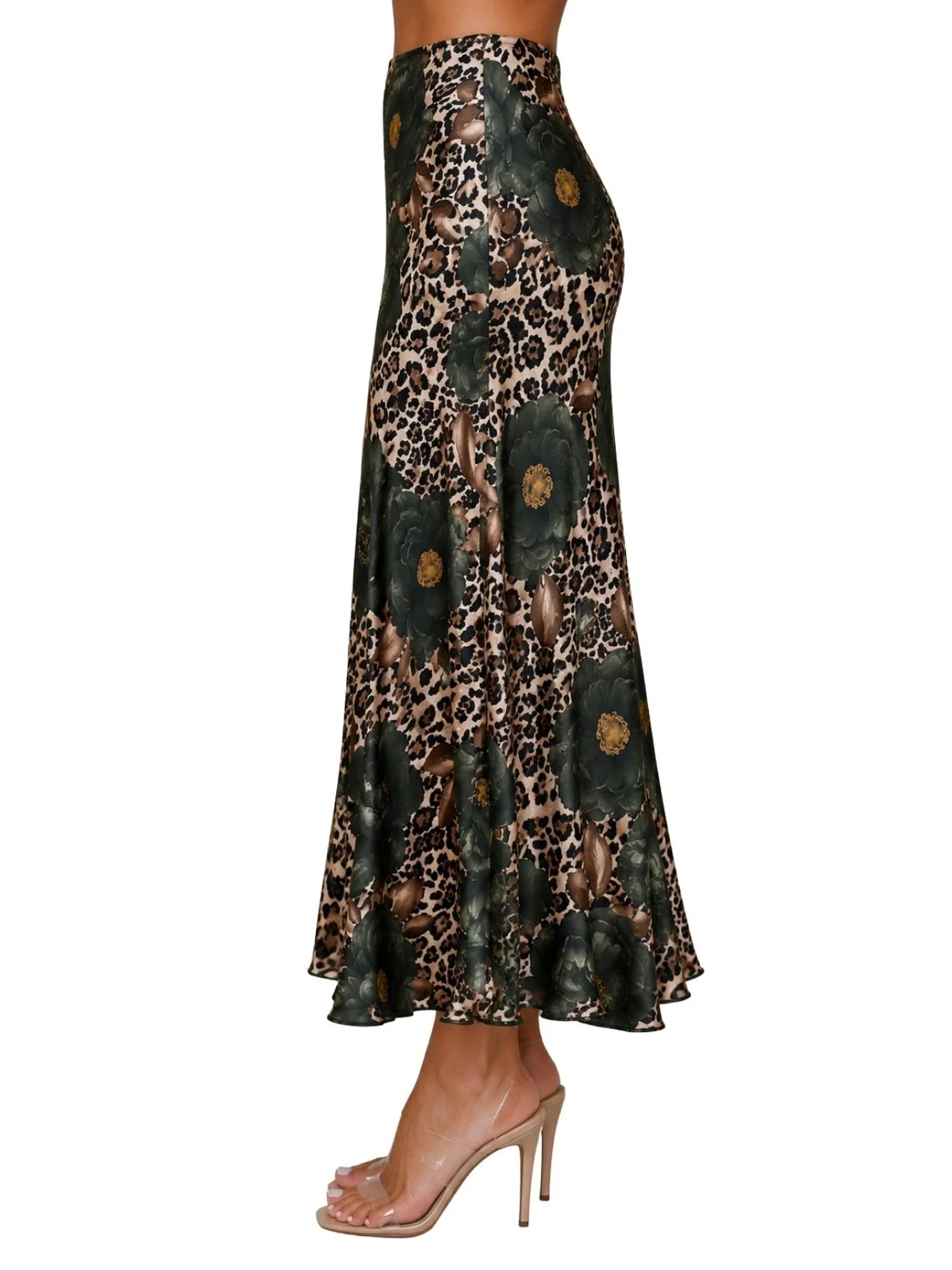 Rose Leopard Floral Maxi Skirt
