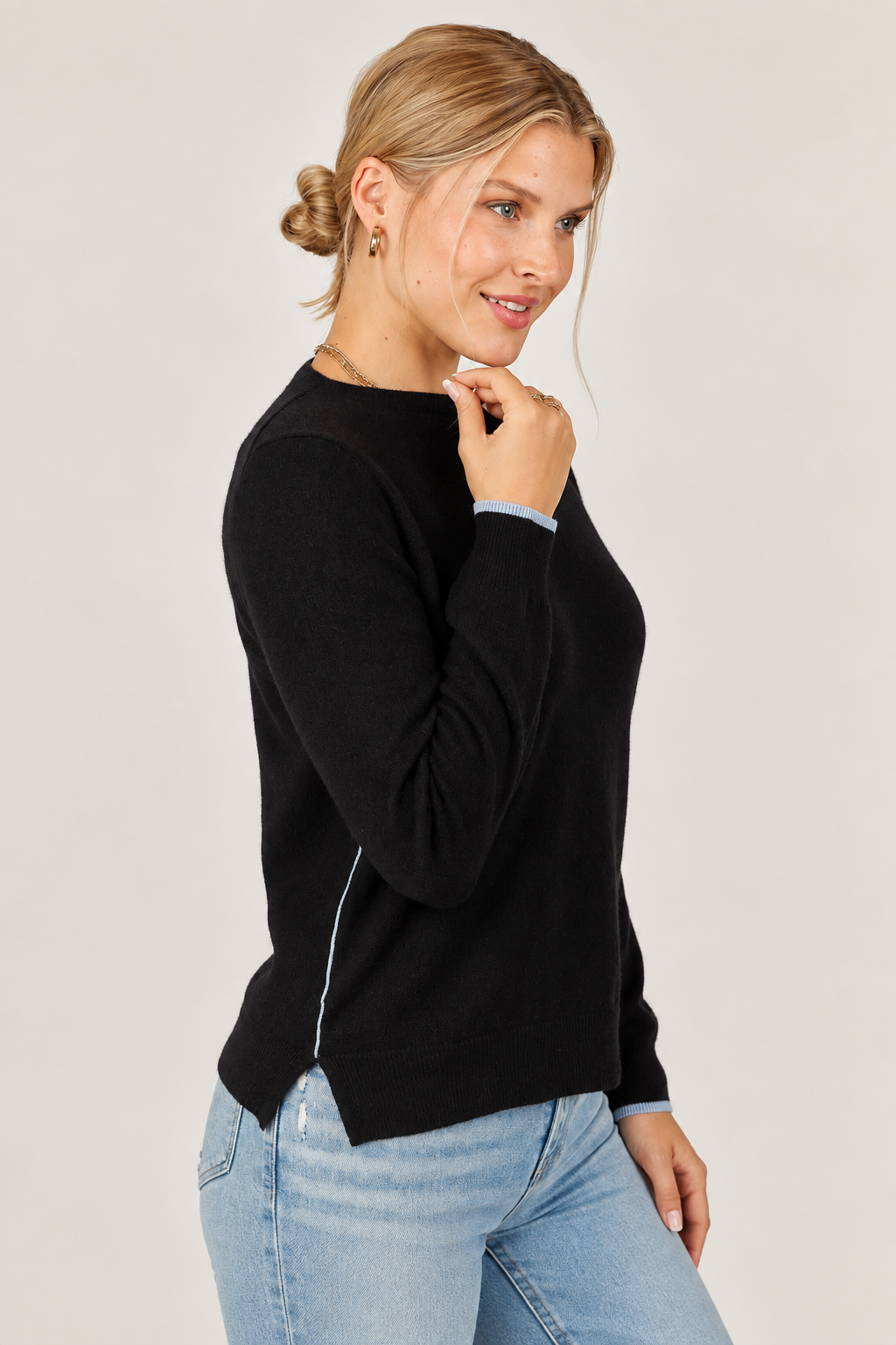 Cashmere Contrast Trim Sweater