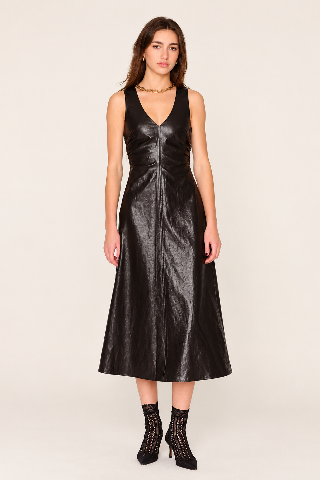 Fall Faux Leather Brown Celeste Dress