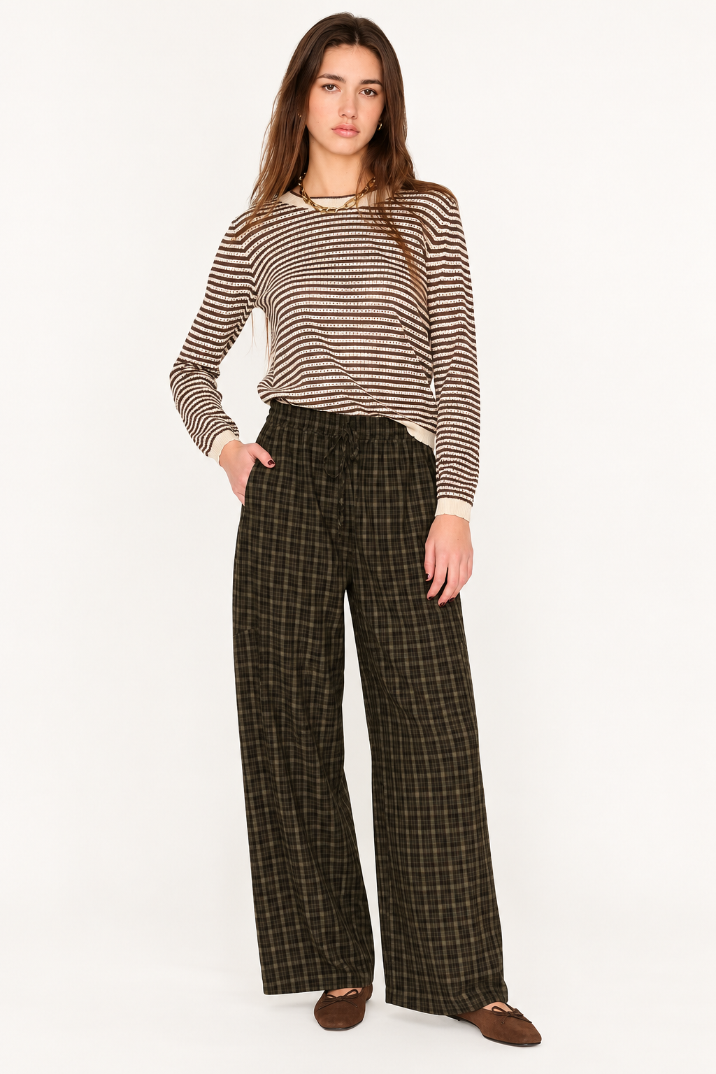 Fall Pointelle Coca Stripe Blouse