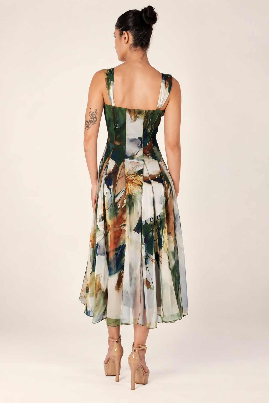 Sleeveless Tea Length Fit N Flare Paneled Dress
