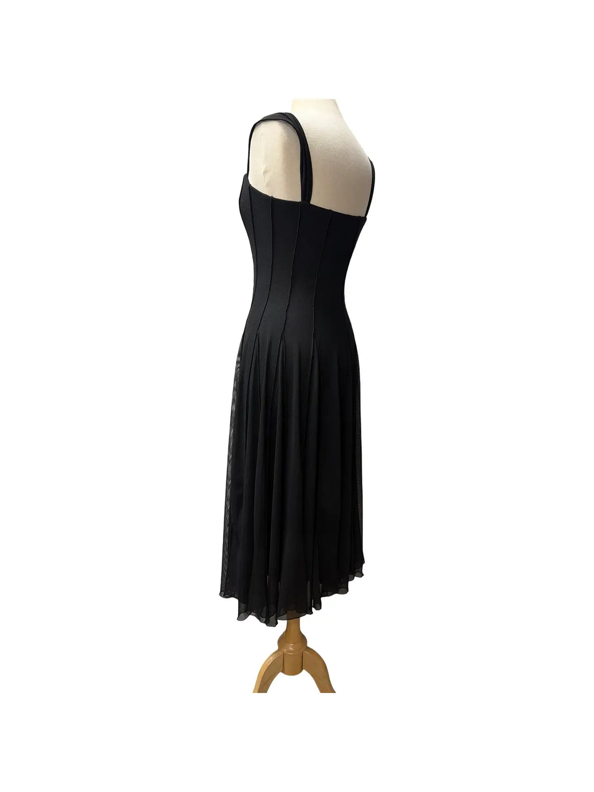 Maxima Tea Length Fit N Flare Paneled Dress Black
