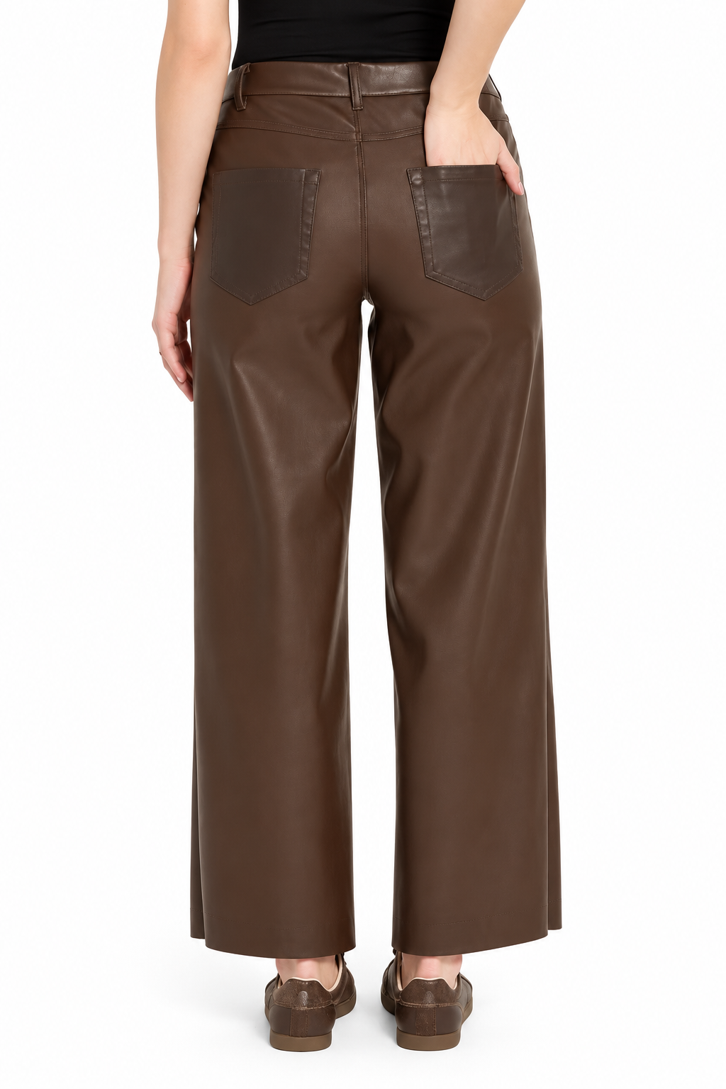 High Waisted Vegan Leather Wide Leg Pants