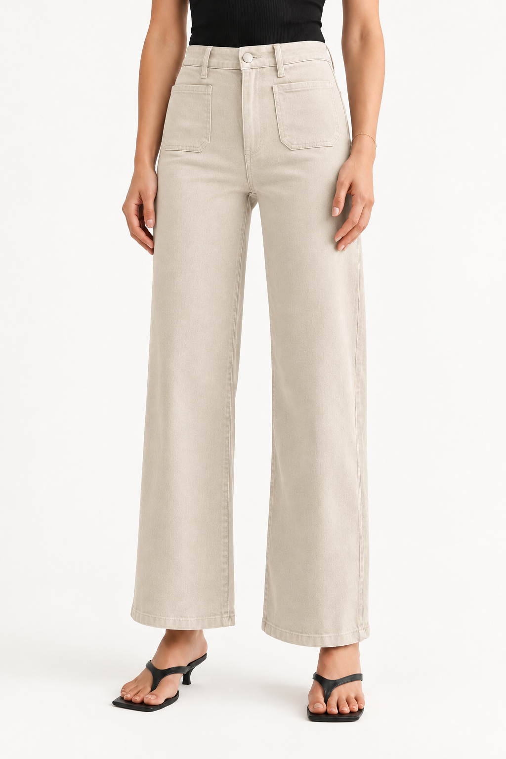 Mini Patch Pocket Wide Leg Jeans