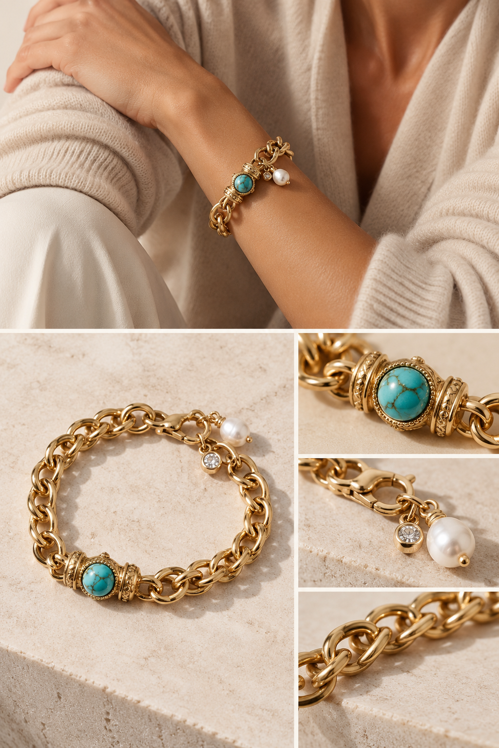 Turquoise & Gold Charm Bracelet
