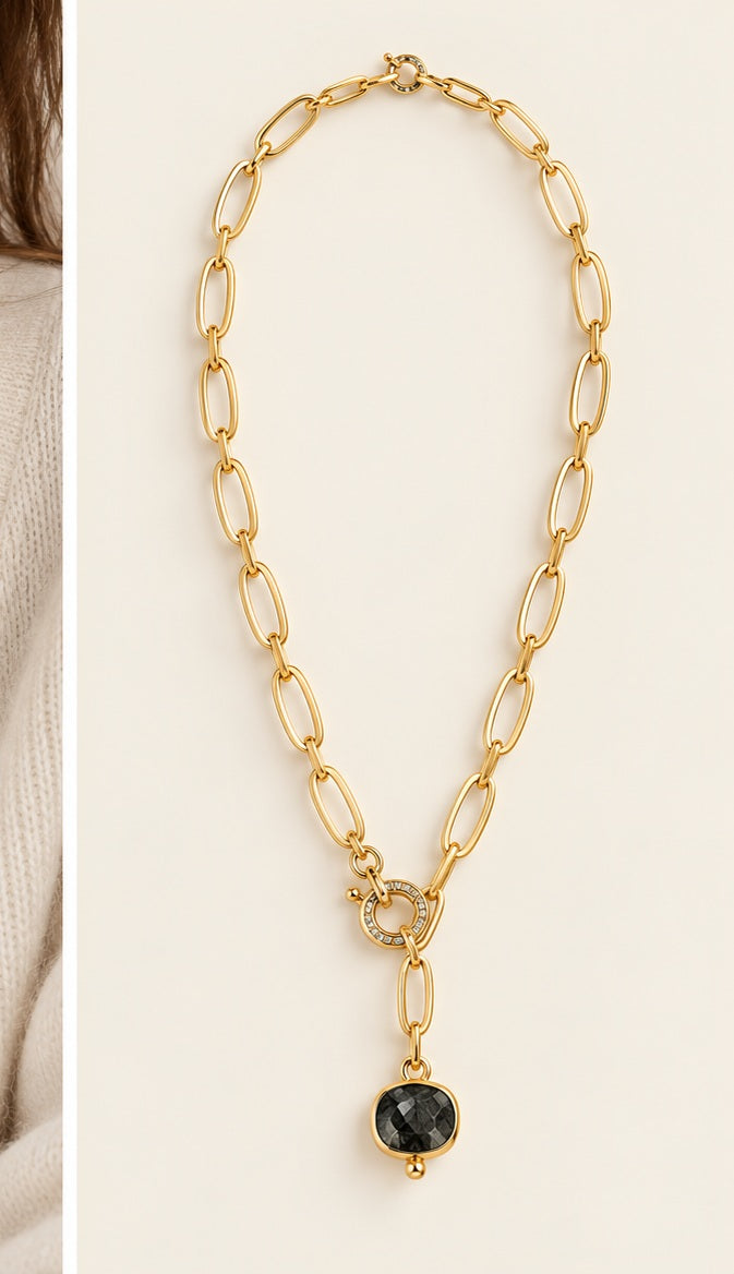 Labradorite Gold Link Pendant Necklace