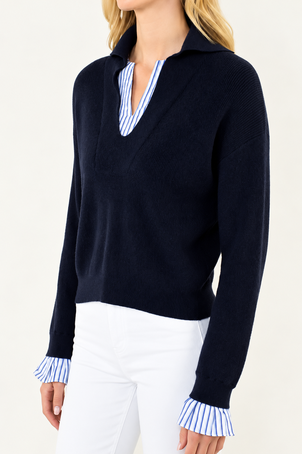 Collared Knitted V-Neck
